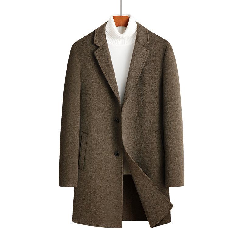 

Новое шерстяное пальто на осень и зиму, мужское шерстяное пальто ручной работы с двух сторон, среднее и длинное шерстяное пальто-тренч с двойными вставками 190 темно-коричневого