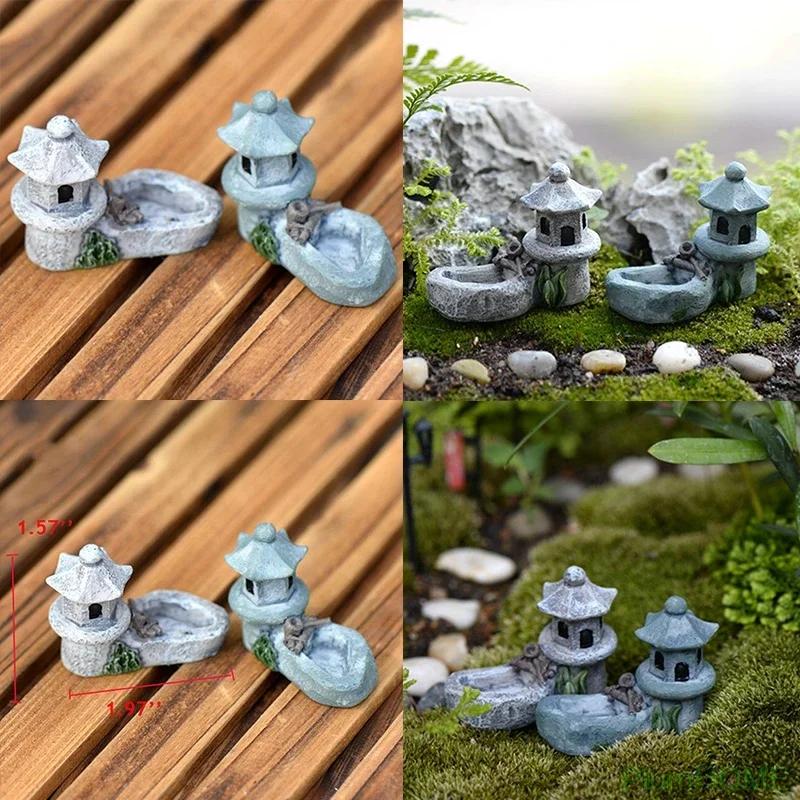 Resin Pond Tower - Mini Retro Fairy Tale Garden Decoration. DIY Mini Landscape Home Accessory with Terrace Design