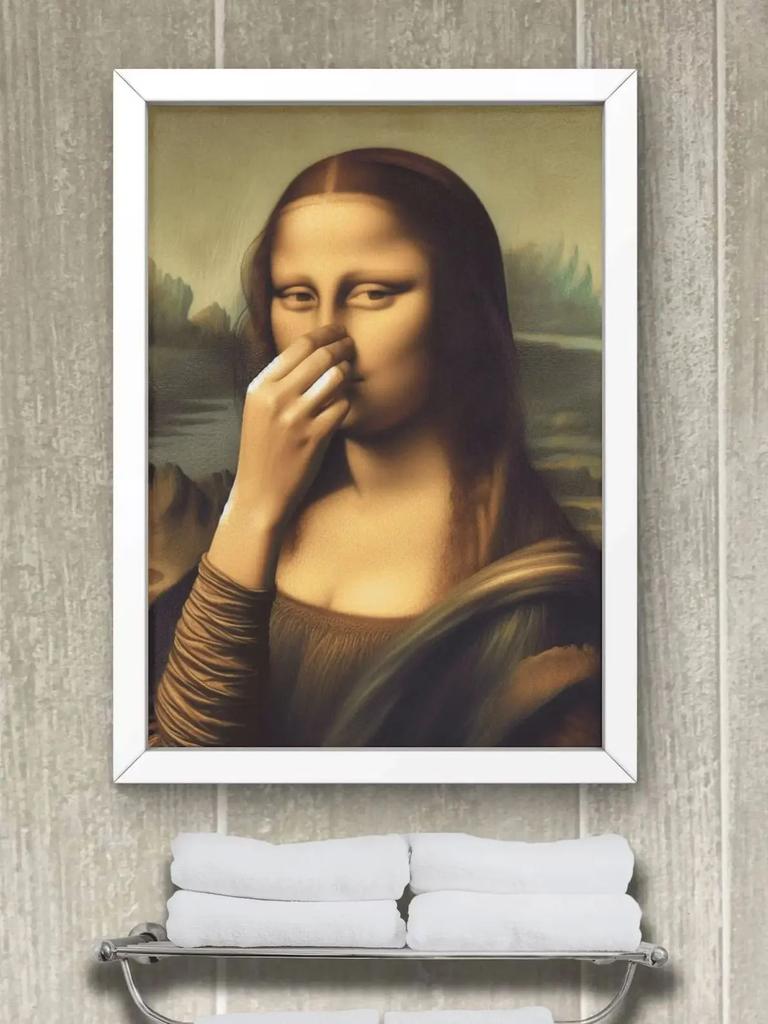 Parodie Mona Lisa Koupelnová Nástěnná Umělecká Dekorace Zakrývající si Nos Vintage Plakát Špatný Zápach Toaletní Humor Vtipné Leonardo Da Vinci