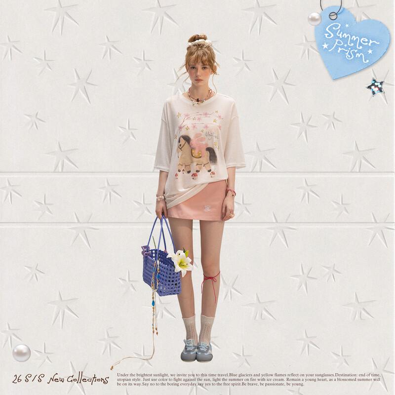 UNIFREE Sweet Pony Print Casual T-Shirt