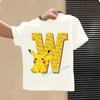 Short Sleeve Summer T-shirt Tops Cotton Tee for Pokemon Pikachu Anime A-Z Letters Printed Cute Clothing Children Casual Clothes