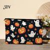 Durable Canvas Organizer for Travel Halloween Storage Bag, with Pumpkin Ghost Print, Washable Makeup Large Capacity Pouch, And Stationery Compact