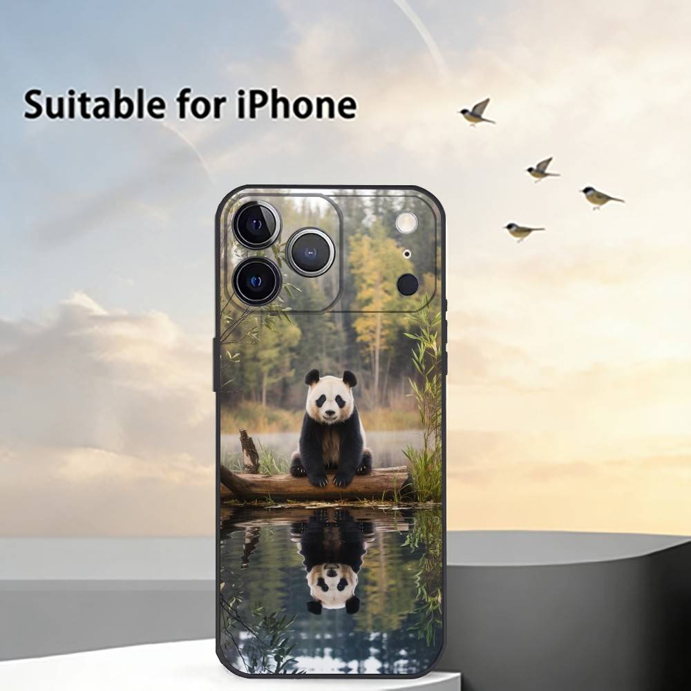 Cute F-Fubao Animal P-Panda Phone Case For iPhone 17,16,15,14,13,12,11 Plus,Pro Max,XS,Soft Silicone Black Cover