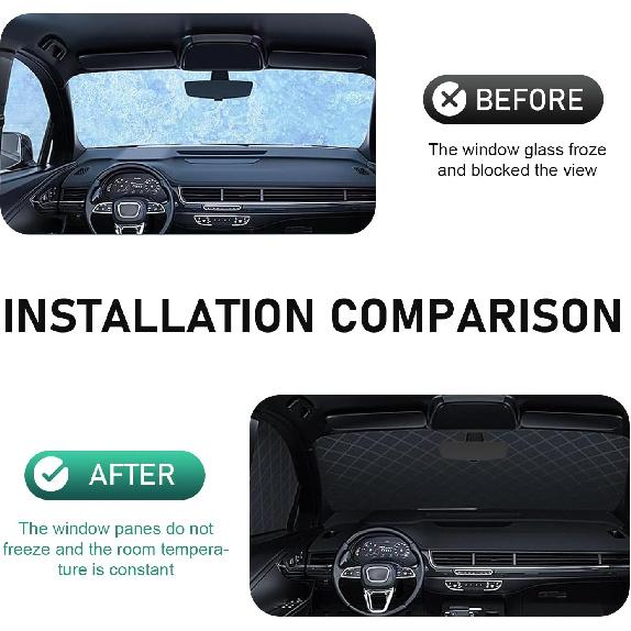 Half Car Cover for Ice and Snow, Windshield Hood All-weather Protection Cover, Outdoor and Indoor Foldable Universal Dustproof Frostproof Cover for