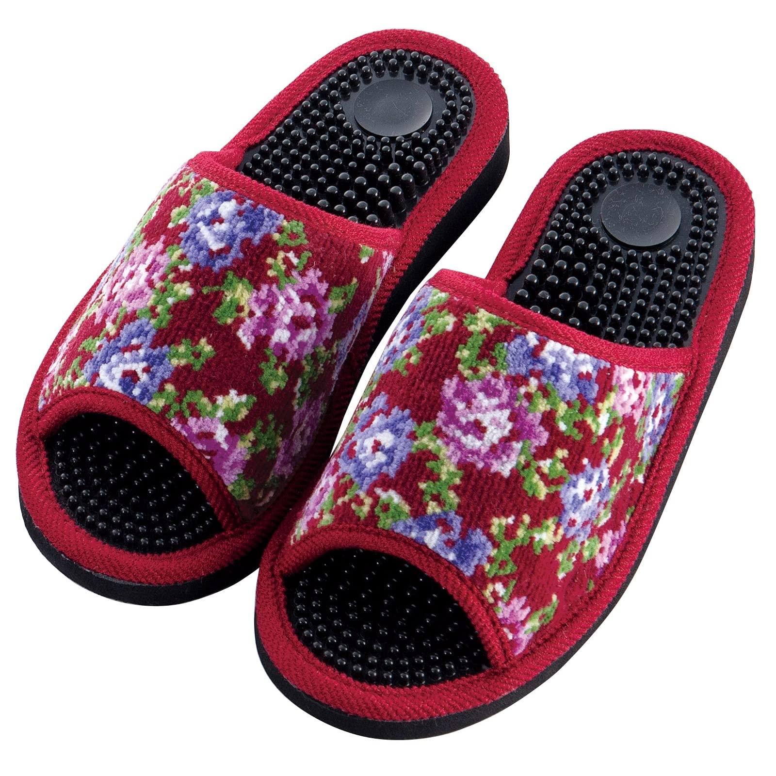 Сенко FEELFOOT Kepos Акупрессурные тапочки Здоровые сандалии Прибл 22 см-24 см Винно-красный Глазурованное плетение Дизайн с розами 27571 5390₽