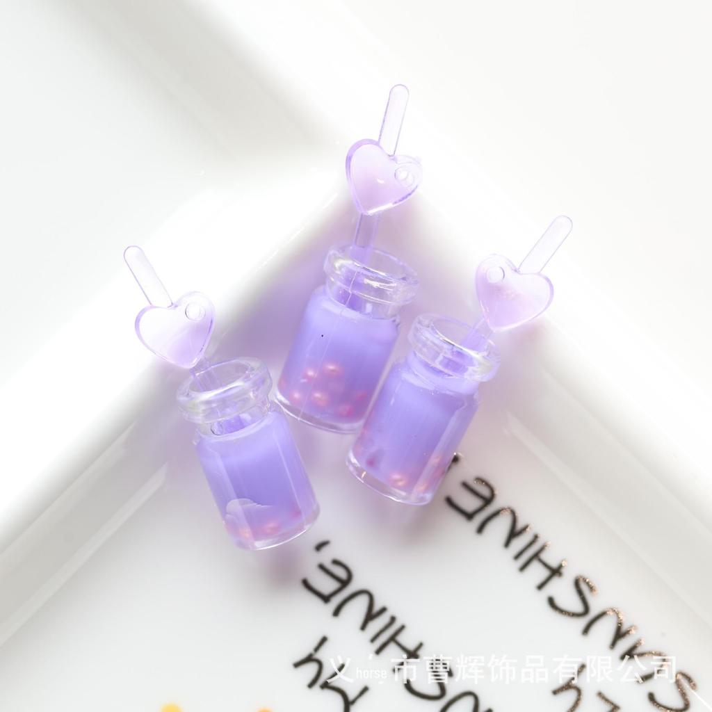 Luminous Pearl Milk Tea Straw Cup Pendant Keychain with Hanging Hole for DIY.