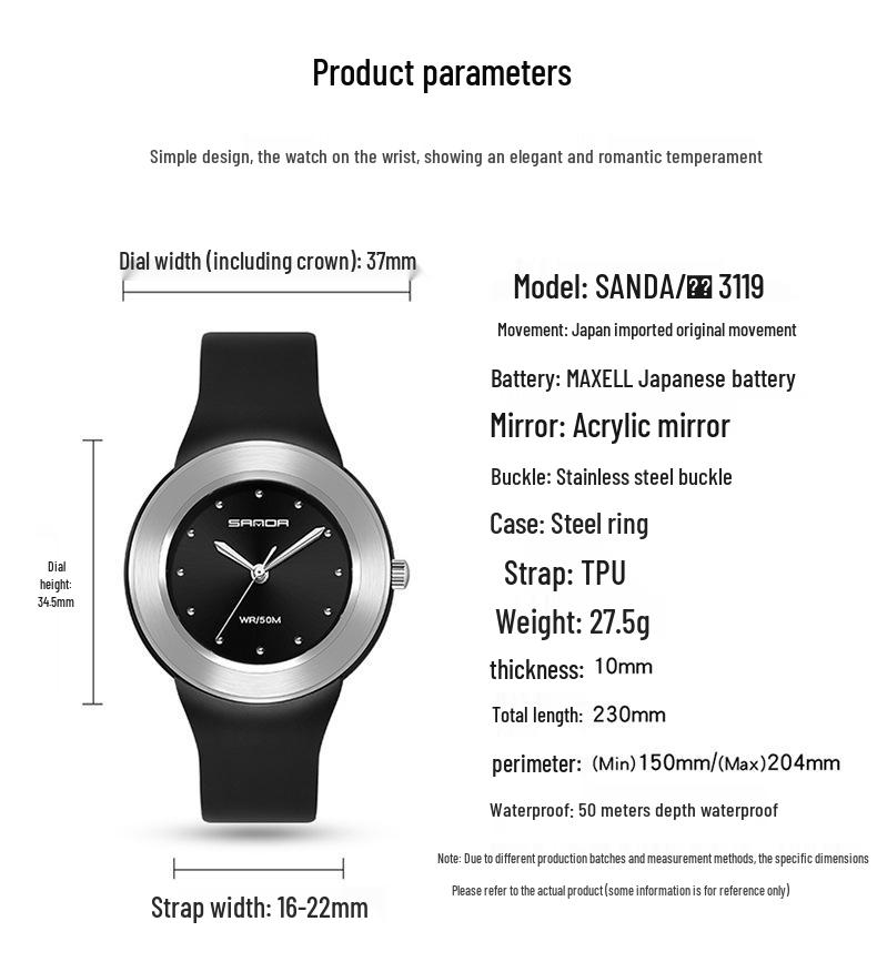 Sanda Trendy Waterproof Quartz Watch for Teens - Lightweight, Simple, Casual Wristwatch for Students