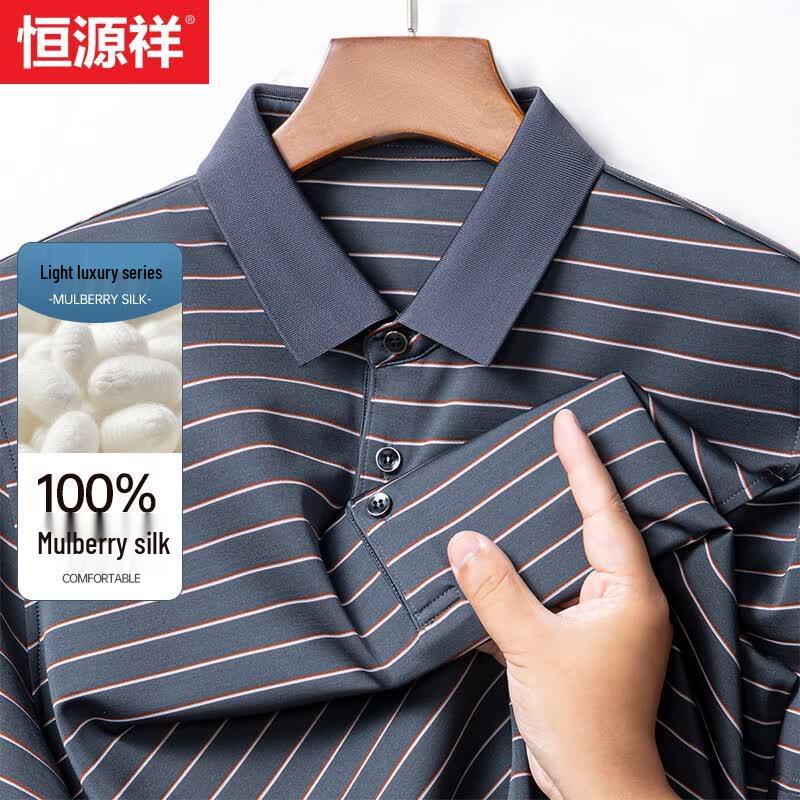 Hengyuanxiang Men s High-End 100% Mulberry Silk Short Sleeve Polo Shirt 175