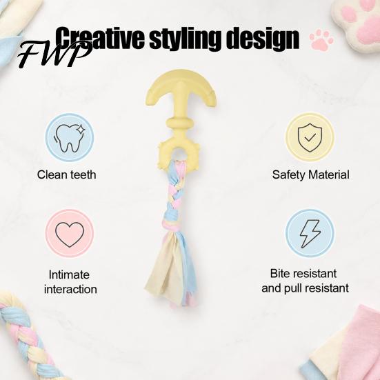 Tear Resistant Dog Rope Tug of War Toy, Rubber Chew Toy with Braided Safe Toys Fabric Strips, Interactive Teeth Cleaning for Small to Large