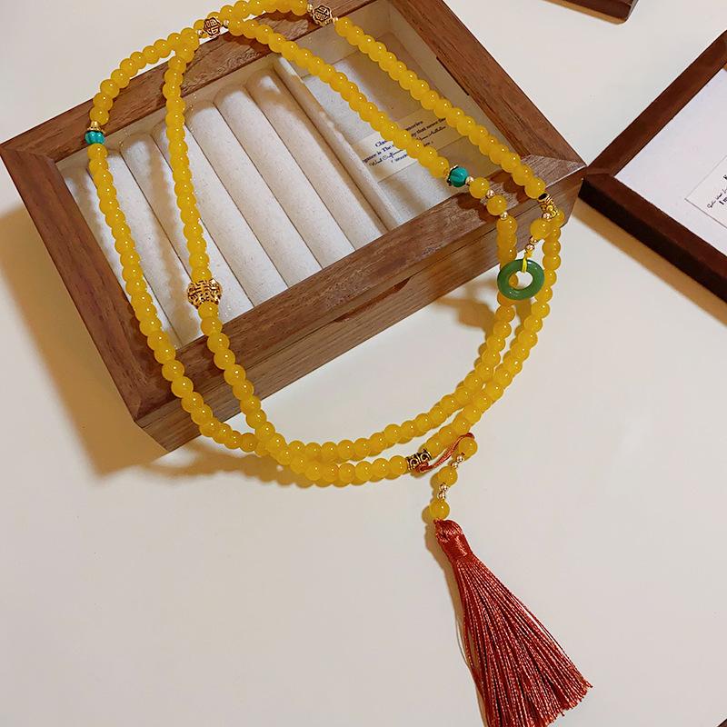 Chinesische Geometrische Stein- & Perlenkette: Retro High-End Schlüsselbeinkette, Vielseitiger Schmuck im antiken Stil