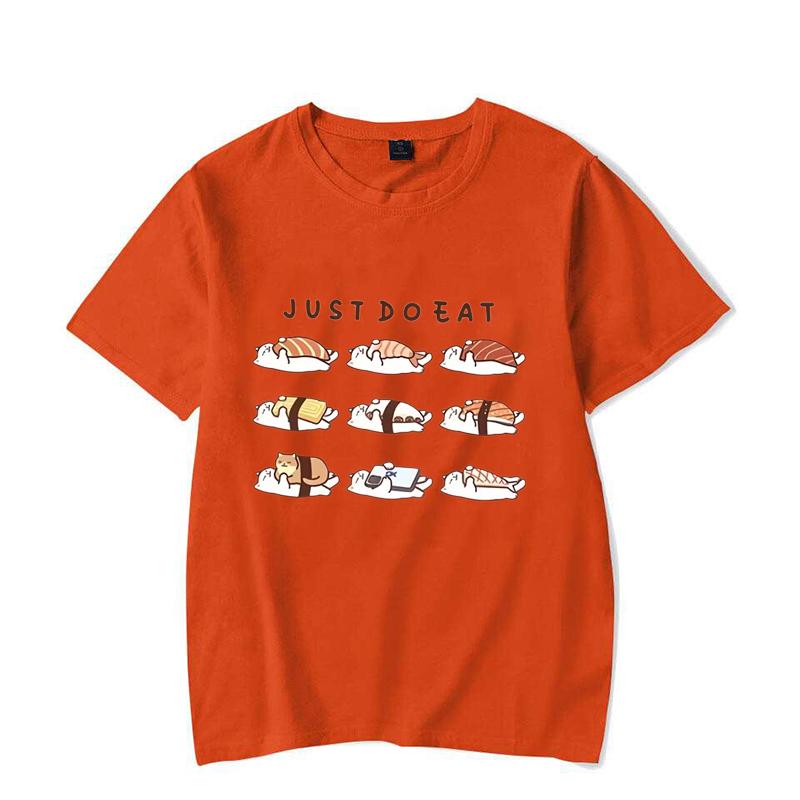 Vtipná kočka Shushi Grafická trička Roztomilé kreslené potištěné tričko Volné unisex Kulatý výstřih Dámské oblečení Streetwear