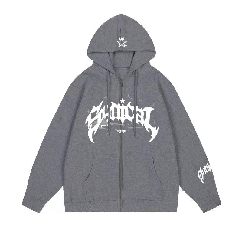 Suéter retro americano con cremallera sudadera gótica con estampado de letras y estrellas chaqueta casual una pieza