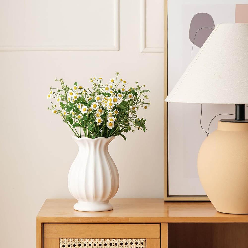 White Ceramic Vase,Flower Vases for Bouquet, Unique Vases for Farmhouse Living Room Cabinet Table Centerpieces Wedding Decor