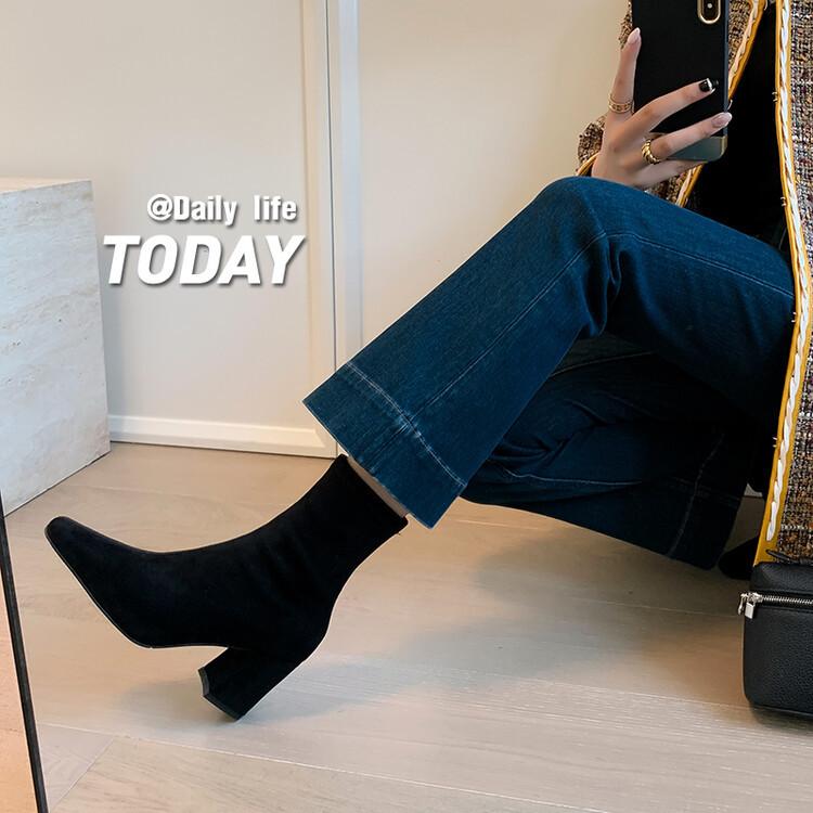 Intellectual Elegance Commuter High Heel Thin Boots 2025 Autumn and Winter New Small Square Head Side Zipper Elastic Bag Legs Short Boots Women