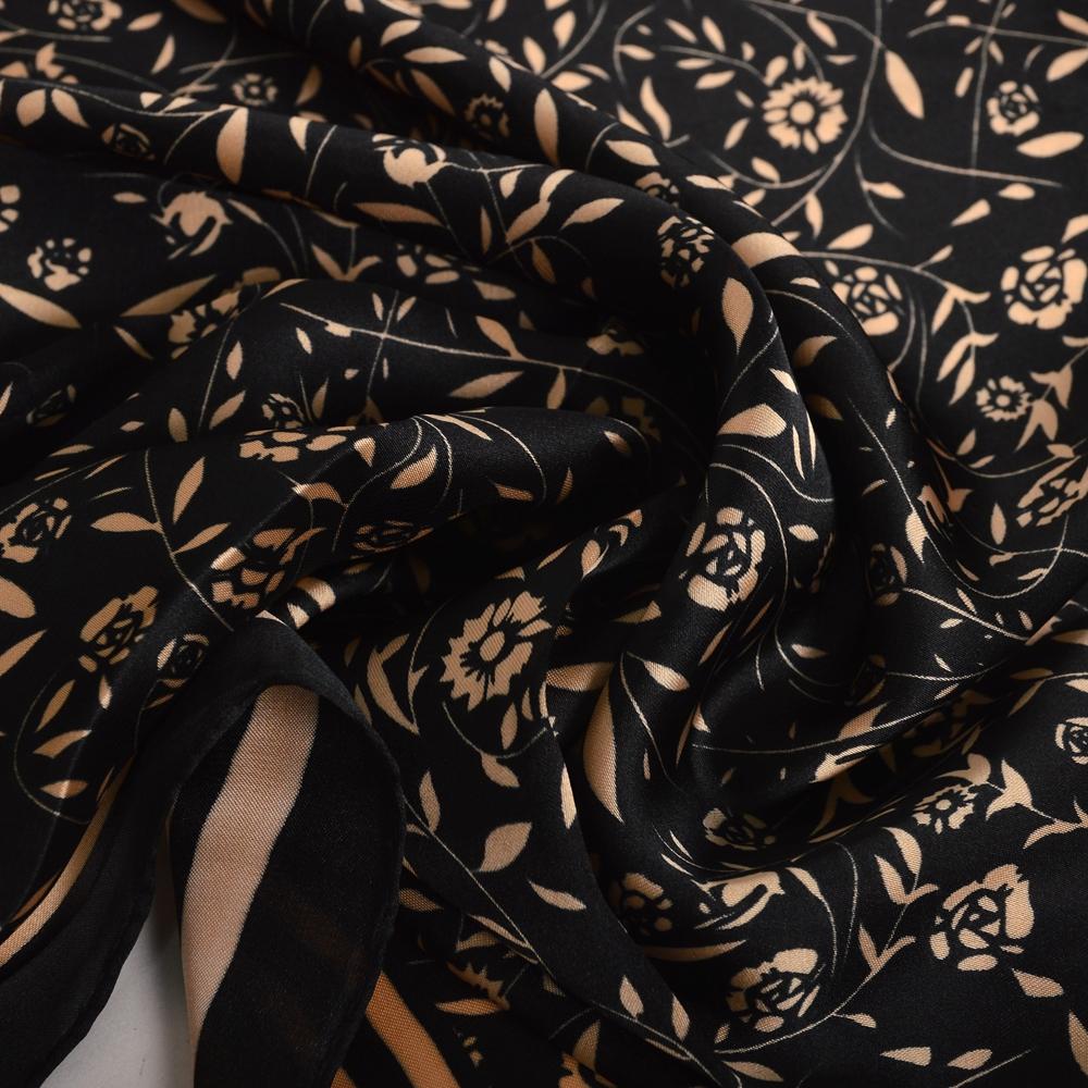 Khaki Grey Silk Shawl Scarf  Female Male Square Scarves Fall Winter Floral Design Neck Head Scarf Summer Beach Shawl