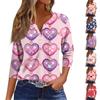 Women's Fashion Button-Up V-Neck Three-Quarter Sleeve Valentine's Day Print Top