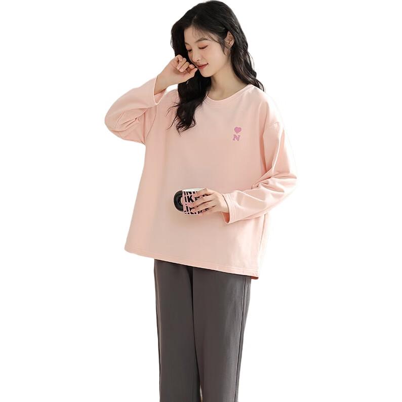 XUEXIMAN Women's Cotton Pajamas with Chest Pads, Sweet And Cute Long-Sleeve Two-Piece Set, Casual Comfortable Loungewear Suitable for Outdoor Wear