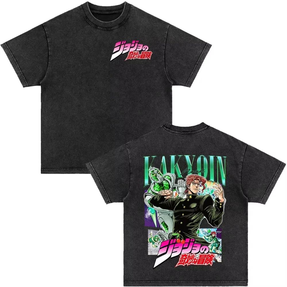 Japonské anime Jojo Bizarre Adventure Vintage prané tričko Killer Queen grafická trička Pánské Dámské Cosplay Nadměrné tričko