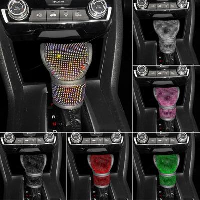 Bling Bling Car Shift Gear Cover Leather Auto Gear Shift Knob Cover Universal Crystal Rhinestones Car Accessories for Women
