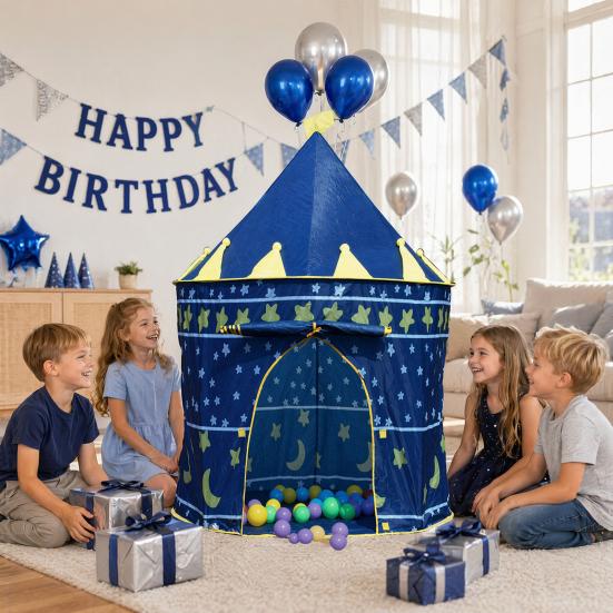 Kinderburg Zelt, Prinzessinnen Spielhaus für Mädchen, Indoor Outdoor Einfach Aufzubauen Spielzelt mit Stern Mond Design, Geburtstagsgeschenk für Kleinkinder