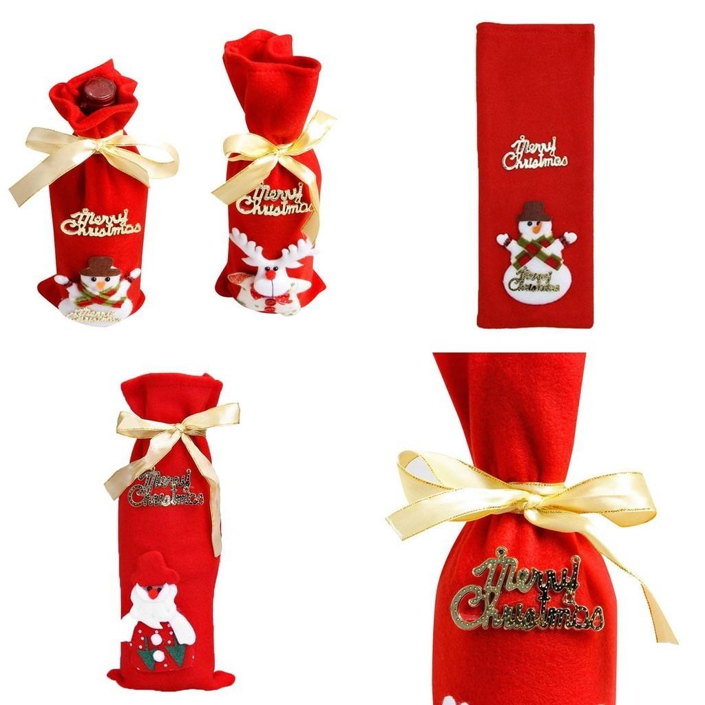 Festive Santa Wine Bottle Bag Cover For Merry Christmas Dinner Party Decor