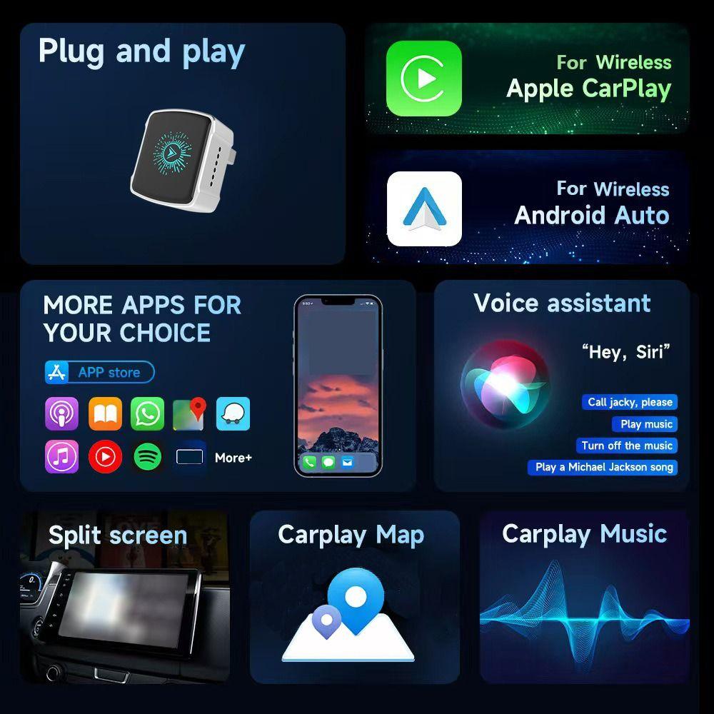 Aluminum Alloy Wired To Wireless 2 In 1 Box Colorful Ambient Lights Plug&Play Auto Adapter For CarPlay&Android