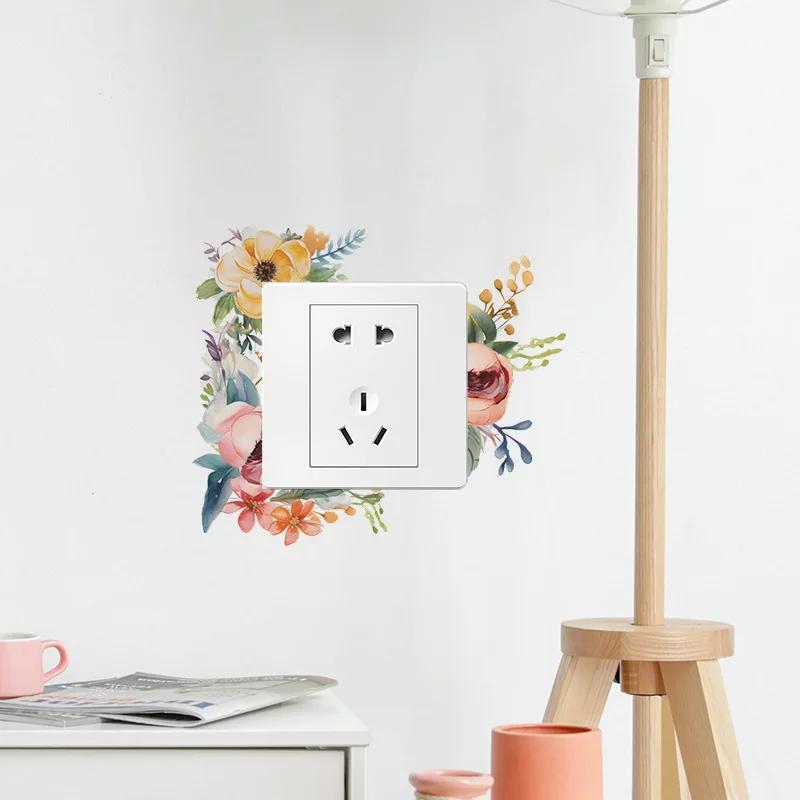Switch Decorative Stickers Warm Flowers Wall Socket Light Switch Home Decor Simple Wallpaper Wallpaper Self-adhesive Waterproof