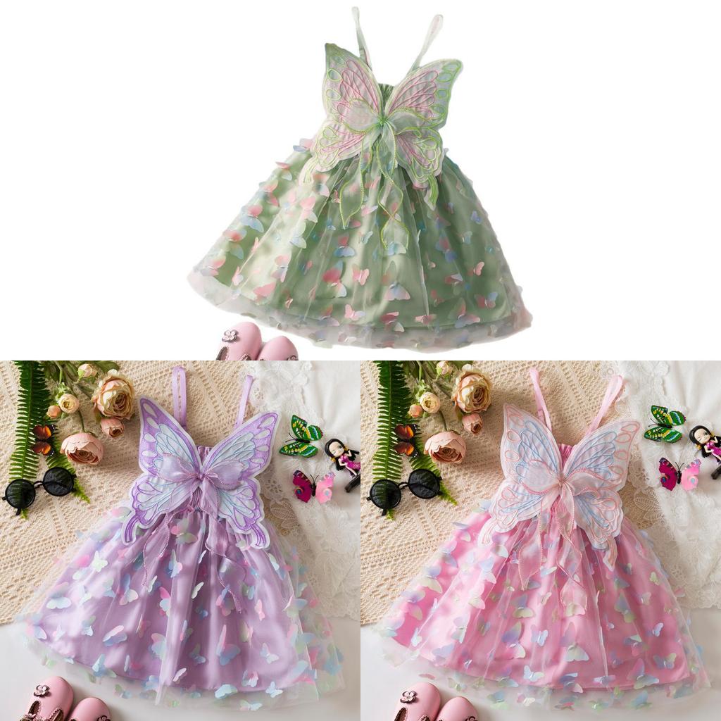 Butterfly Princess Dress For Girls With Cotton Blend Fabric Summer Child Gown