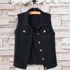 Lapel Sleeveless Single Breasted Flap Pockets Women Waistcoat Candy Color Ripped Holes Denim