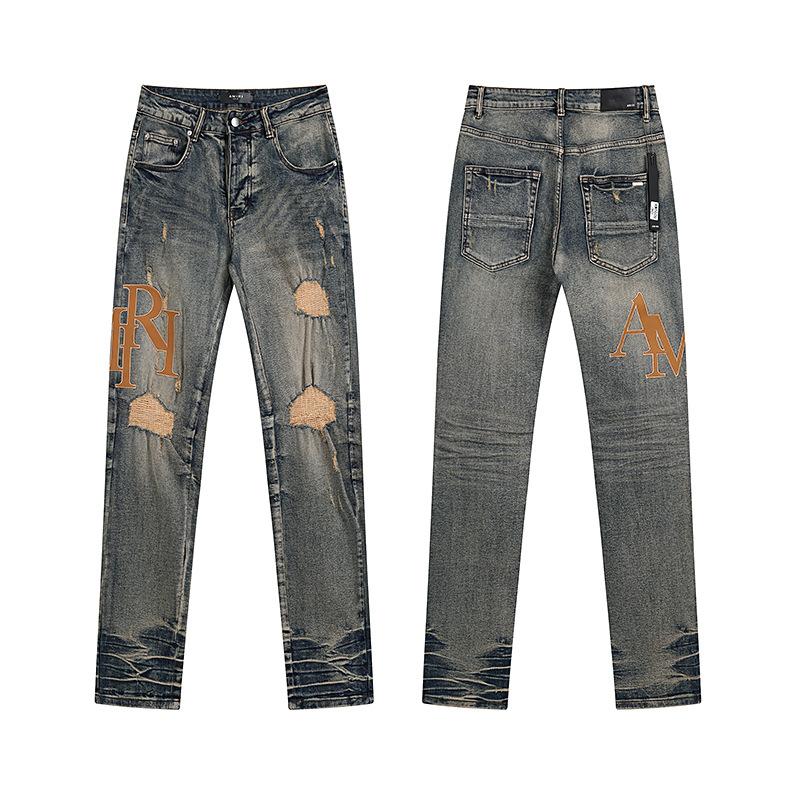 Purple Brand Ink Printing Meichao High Street Retro Ripped Casual Trend Denim Horn Pants Small Feet
