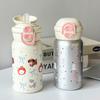 Cartoon cute double drink thermos cup portable elastic cover straw water cup boys and girls planet cat stainless steel