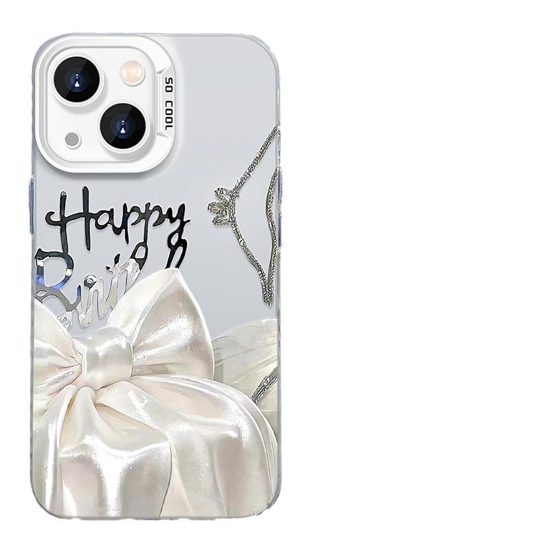 Applicable To Apple 13 Mobile Phone Case Iphone15plus Silk Bow Bracket 14 Color Silver Matte 13 High-end Sense