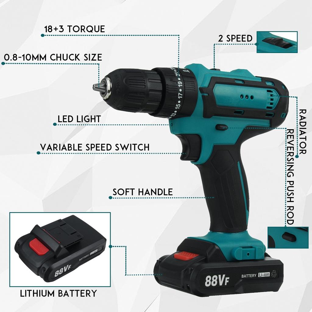 3-IN-1 2 Speed Torque Cordless Drill Electric Impact Electrical Screwdriver Impact Wireless Power Tool