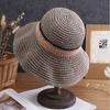 Bucket hat flower versatile summer hat women beach outing shading sun protection straw hat woven material