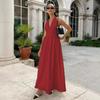 Women's Halter V Neck Maxi Dress Sleeveless Open Back Flowy Elegant Summer Long Dress