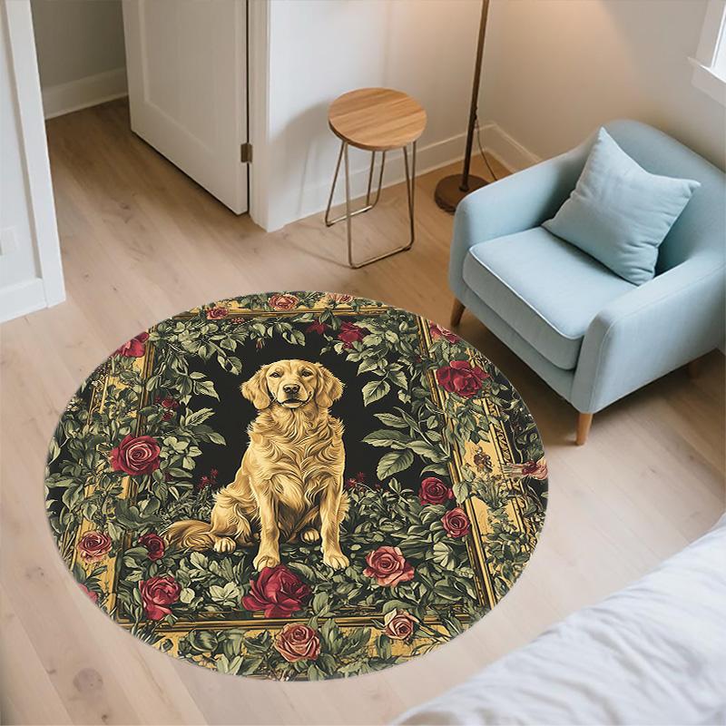 Rose Dog,Round Area Rug,Carpet Rug for Living Room Bedroom Sofa Playroom Decor,Non-slip Floor Mat