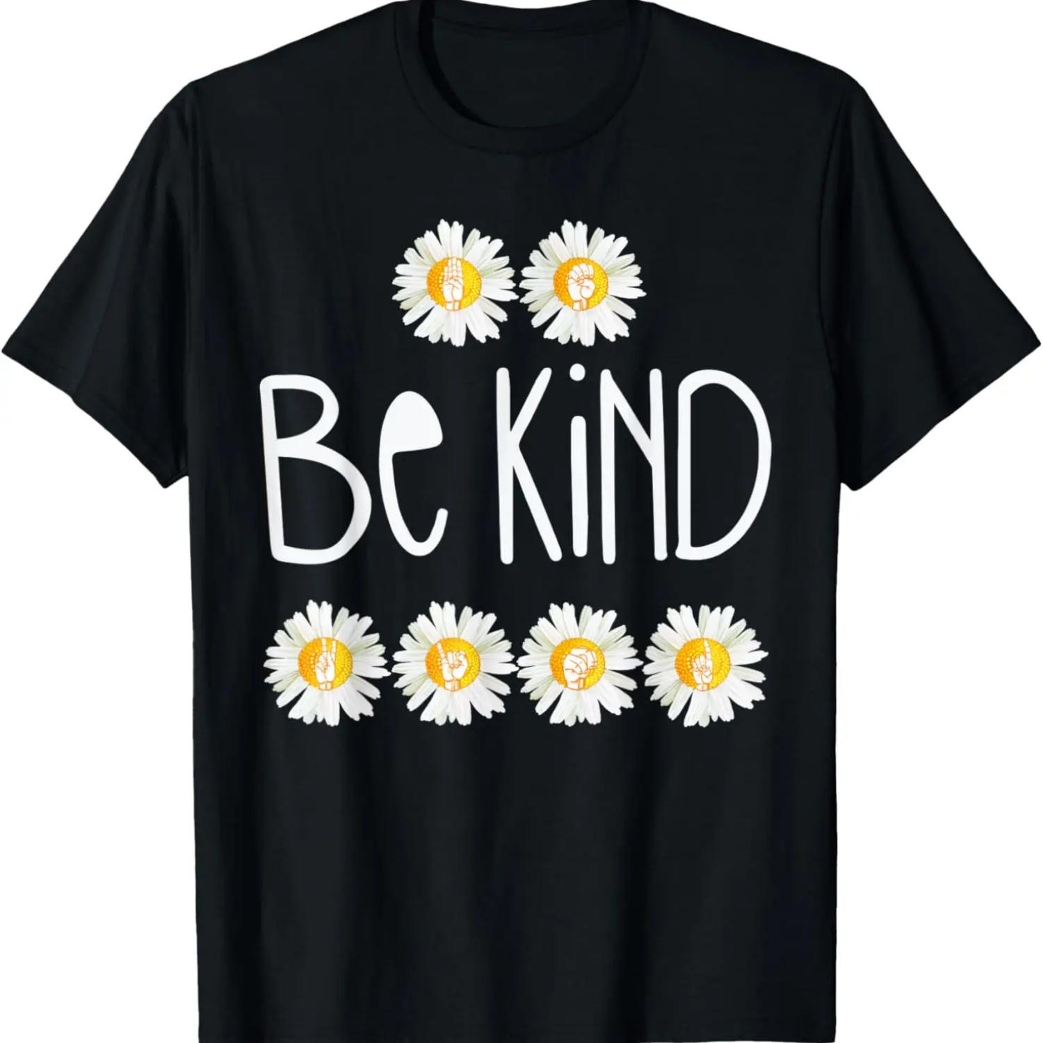 Be Kind Cute Rainbow Daisy Peace Sign ASL Choose Kindness T-Shirt S чёрный