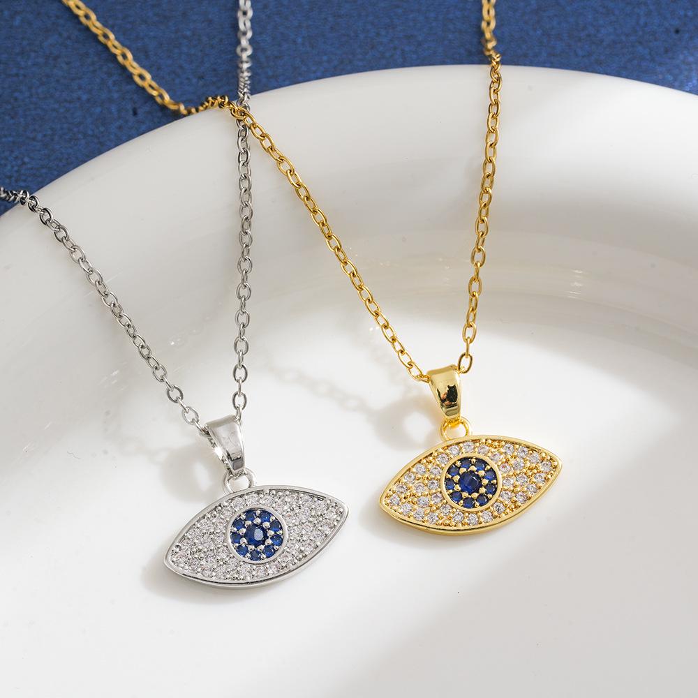Gold Devil's Eye Zirconia Pendant Necklace with Adjustable Stainless Steel Chain