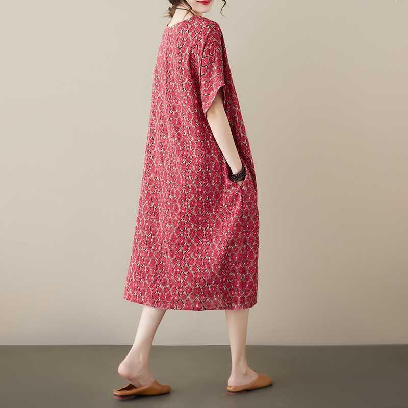 Ancient Red Small Copper Literary Loose Casual Dress Women