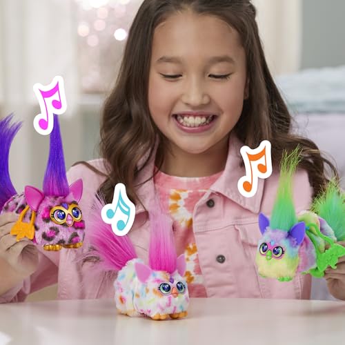 Hasbro Furby DJ Furblets Candy Swirl Mini Friend, Furby-speaking only, motorized plush toy with expandable body, sounds and music, for ages 6 and up,
