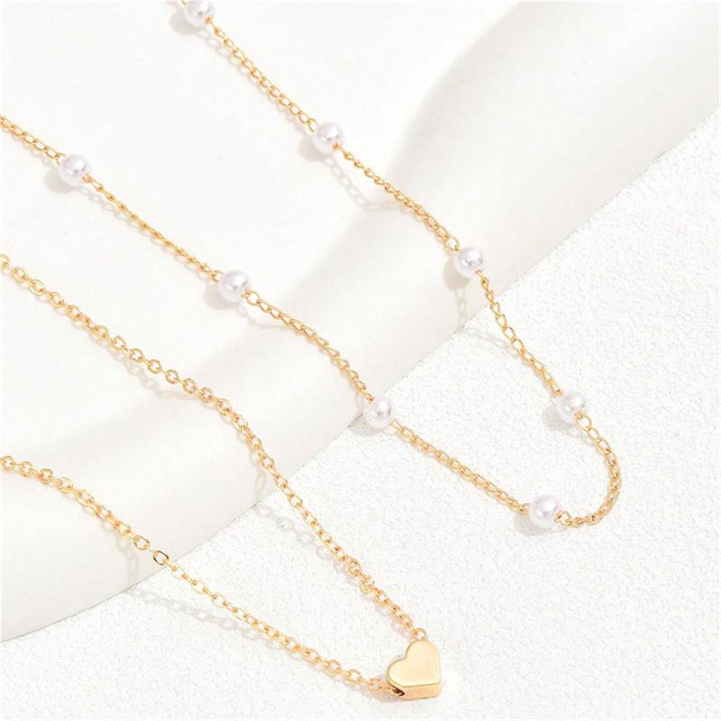 Vintage Perlen-Choker-Halsketten für Damen Mode Zweilagige Kette Kleiner Liebesherz-Anhänger Halskette Schmuck Geschenk Großhandel