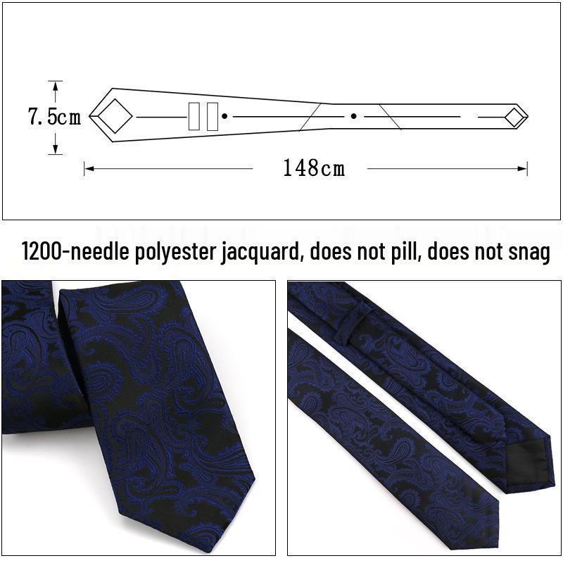 Handmade Paisley Stripe Jacquard Polyester Tie, 7.5cm