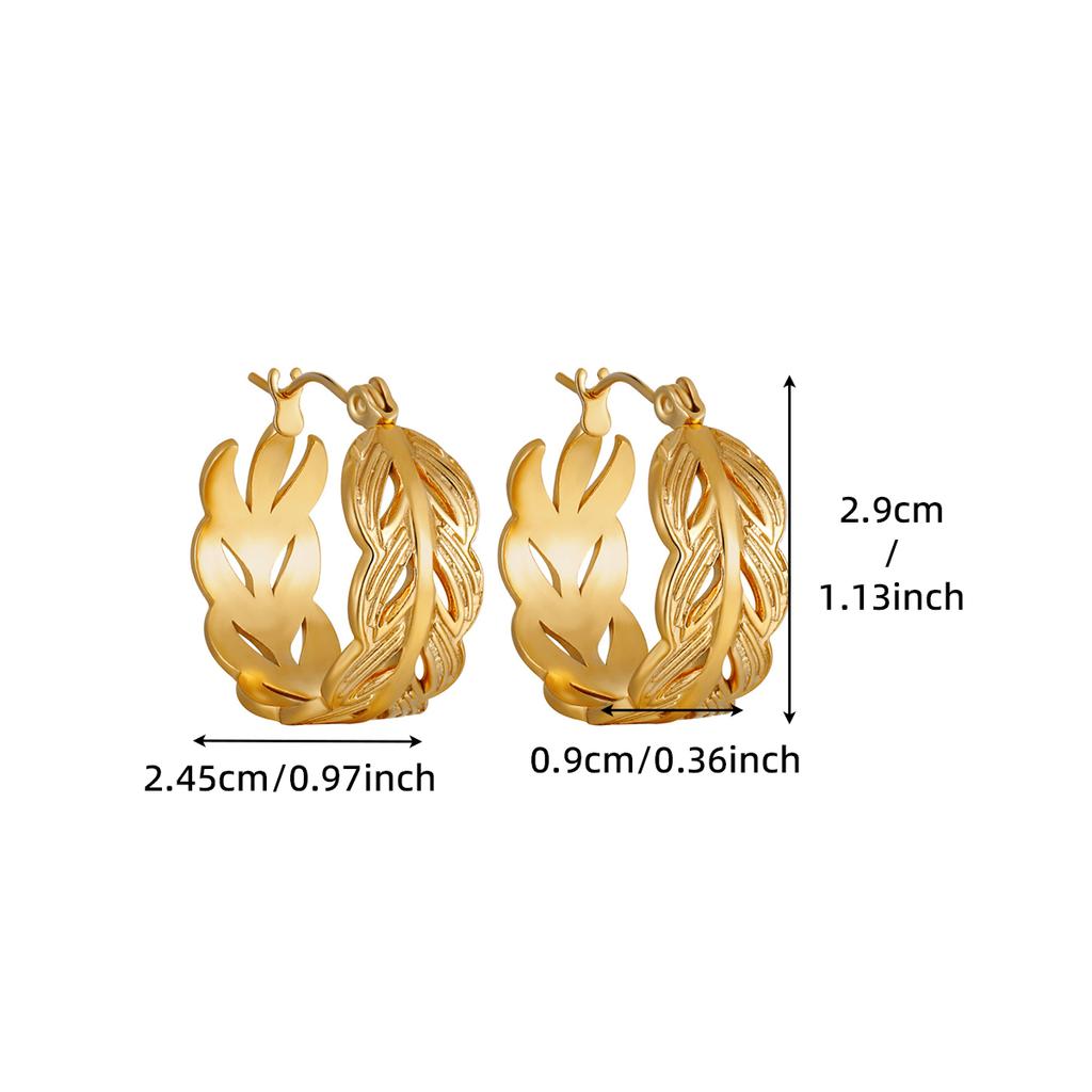 Huggies Leaf Hoop Earrings for Women Gold Color Stainless Steel Earrings Fashion Ear Buckle Wedding Jewelry Birthday Gift