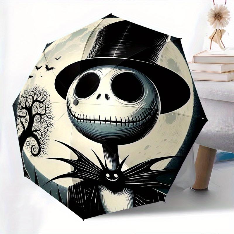 1 Automatischer Öffnungs-Schirm mit Motiv Jack Skellington, Halloween Town Thema, Bunter 8-Speichen Tragbarer Schirm für Damen und Herren, Ein Kompakter Begleiter für den Arbeitsweg Geeignet