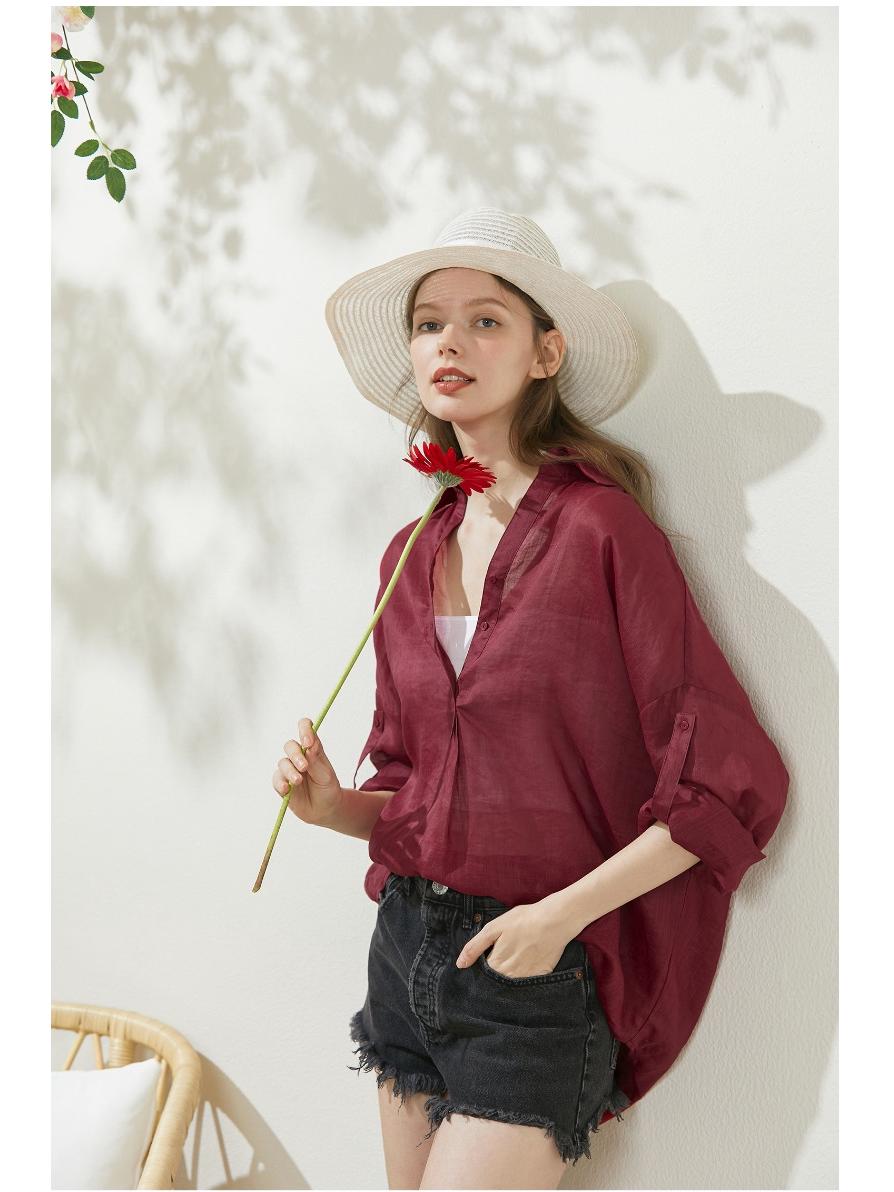 

Женская легкая рубашка с длинным рукавом из рами - коллекция весна/лето 2022 г. Large красный