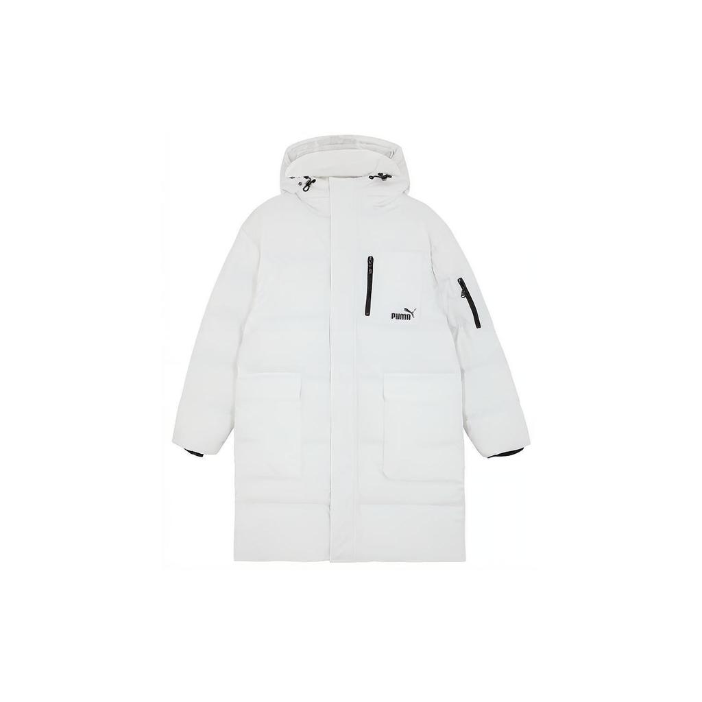 PUMA Plain Casual Hooded Long Down Jacket Unisex Outerwear White 625613-02