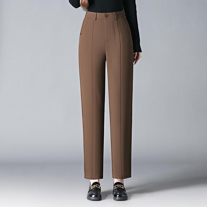 

Весенняя мода Женские брюки-сигареты с высокой талией - Универсальные, стройнящие, драпировка прямого кроя S (26) - 80-95 jin кофейный