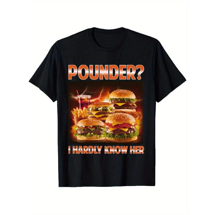 Funny Offensive Pounder I Hardly Know Her Bootleg T-Shirt - Sarcastic 90s Graphic Tee with Burger & Fries Design, Casual Crew Neck Short Sleeve, S чёрный