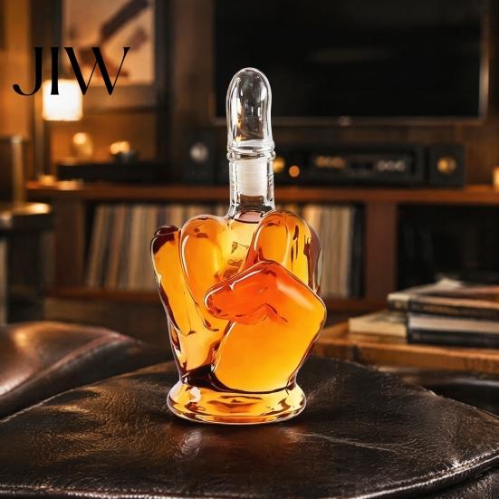 1000ml Alcohol Dispenser with Stopper 3D Middle Finger Whiskey Decanter, Lead-free Glass Spirit Bottle Artistic Decanter for Husband Airtight Stopper,