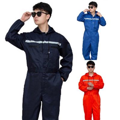 Unisex Work Overalls Hooded Drawstring Zipper Pockets Loose Safety Worker Coveralls Auto Repairmen Dust-proof Working Uniform